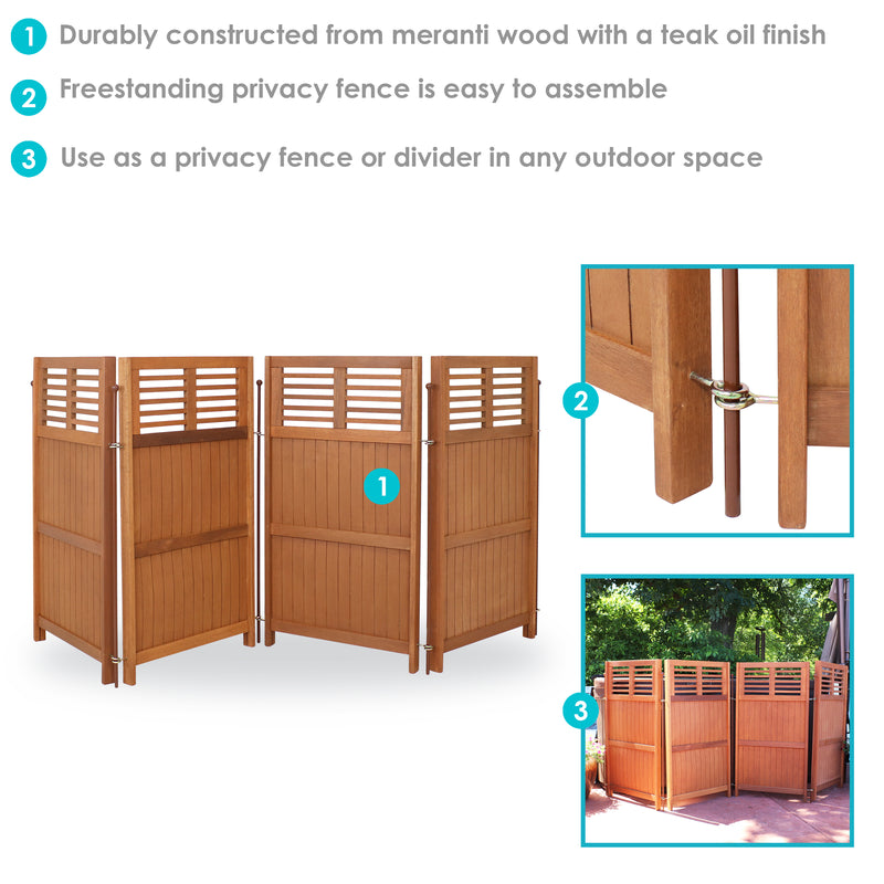 Sunnydaze Folding Outdoor Wood Privacy Screen - Panel Divider - 44" H