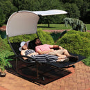 Sunnydaze Chaise Rocking Lounge Chair with Canopy and Pillows - Black