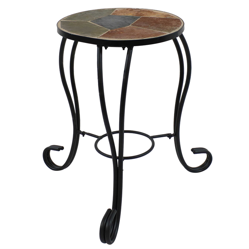 Sunnydaze 12-Inch Mosaic Plant Stand - Slate Tile with Steel Frame