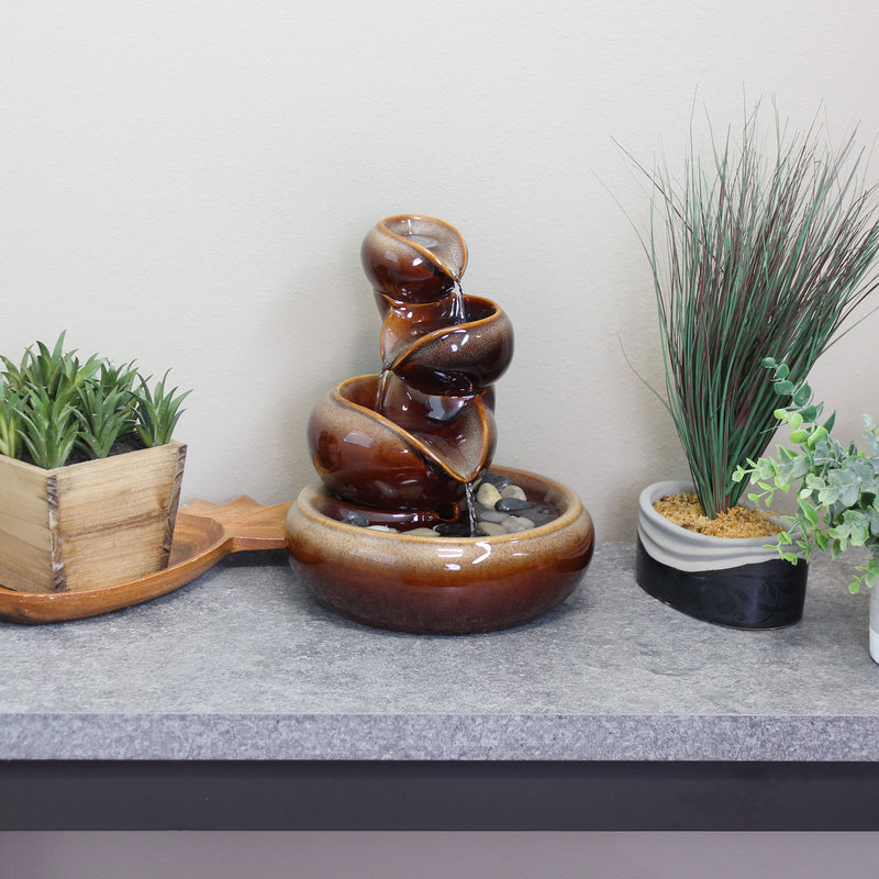 Sunnydaze Tiered Vessels Indoor Ceramic Tabletop Water Fountain - 10"