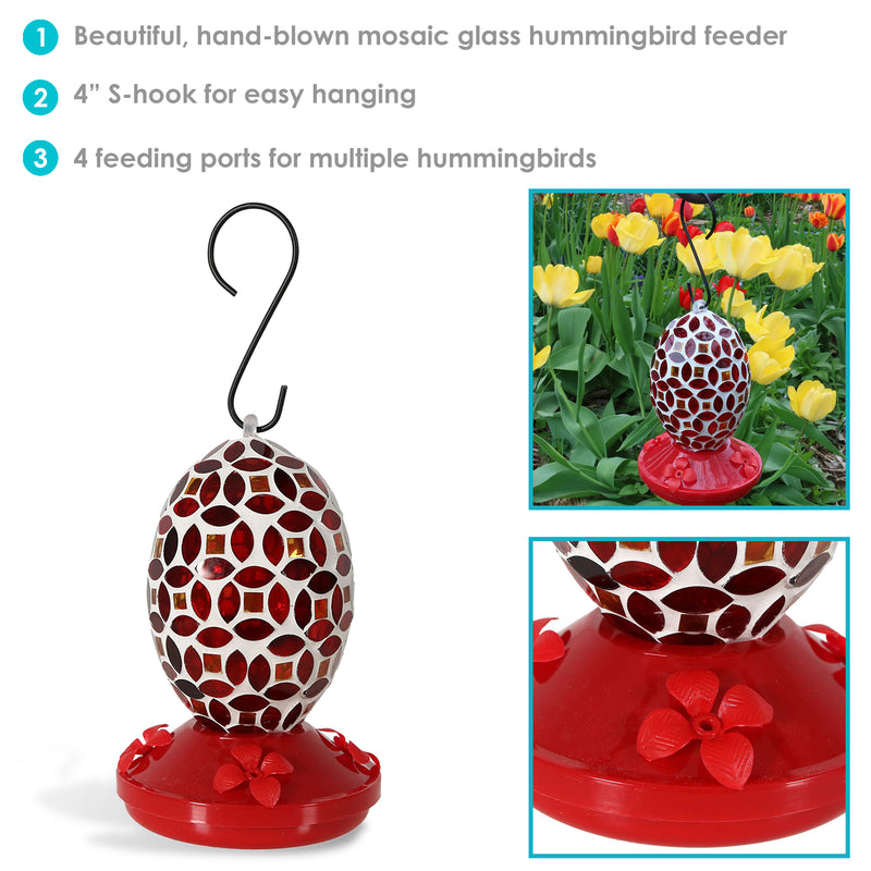 Sunnydaze Red Mosaic Flower Hummingbird Feeder - 7"