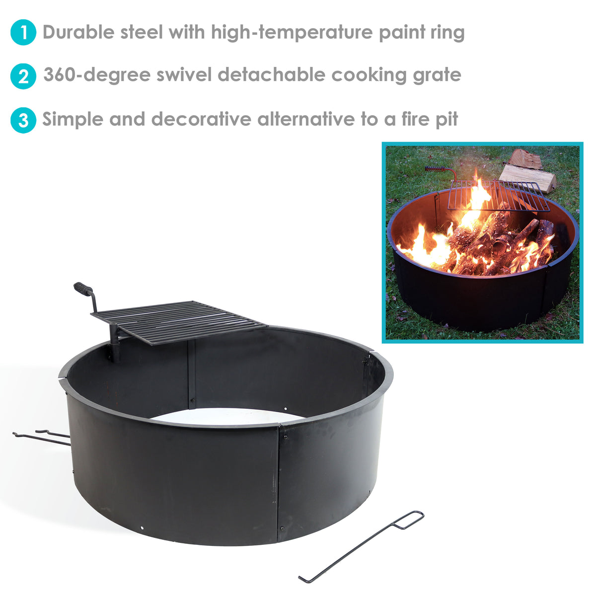 VEVOR Fire Pit Ring 36-Inch Outer/30-Inch Inner Diameter, Fire Pit Insert  3.0mm Thick Heavy Duty Solid Steel, Fire Pit Liner DIY Campfire Ring Above  or In-Ground for Outdoor in the Fire Rings