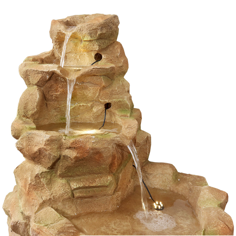 Sunnydaze Lighted Stone Springs Outdoor Water Fountain with LED Lights - 41.5" H