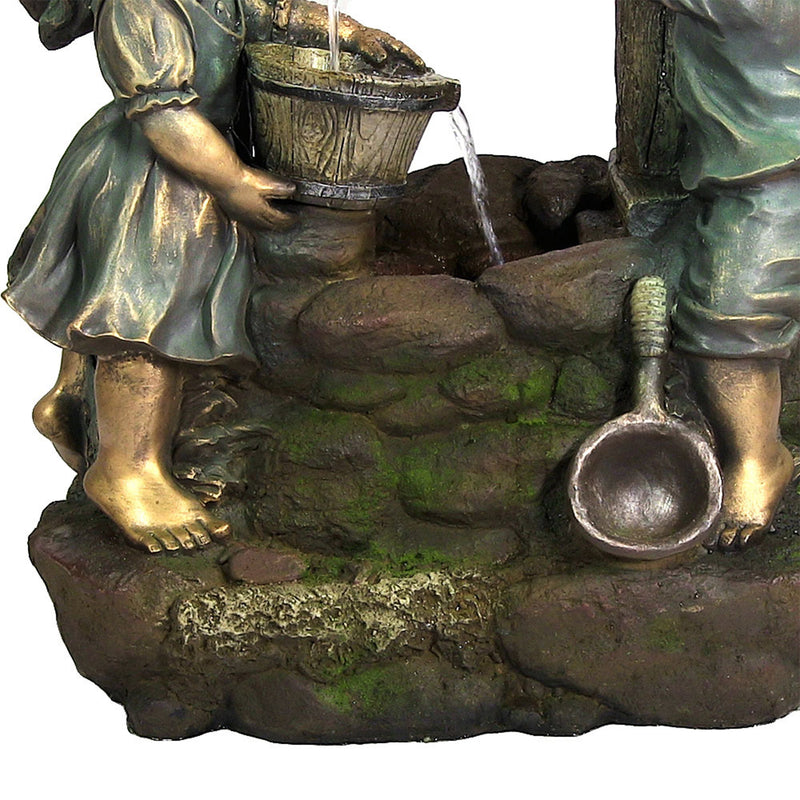 Sunnydaze Children at the Well Outdoor Water Fountain with LED Light - 39"