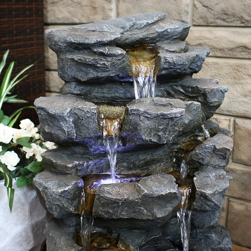 Sunnydaze Grotto Falls Water Fountain with LED Lights - 24"