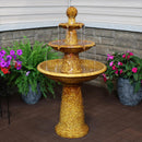 Sunnydaze Floral Motif Ceramic 3-Tier Outdoor Fountain with Lights - 45"
