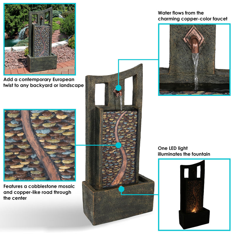 Sunnydaze Modern Road Outdoor Fountain with LED Light - 39" H