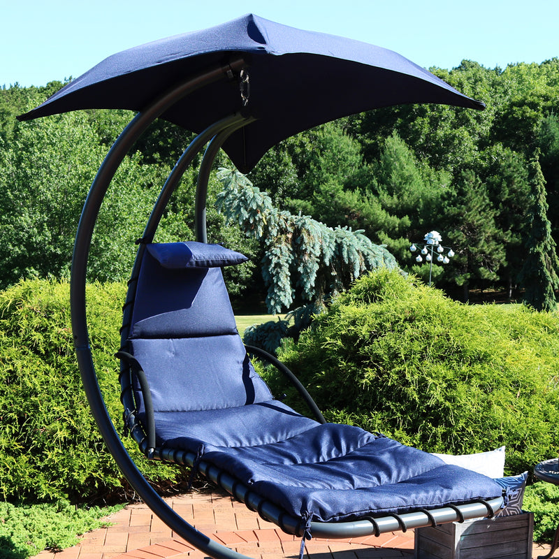 Sunnydaze Hanging Lounge Chair Replacement Cushion And Umbrella Navy Blue