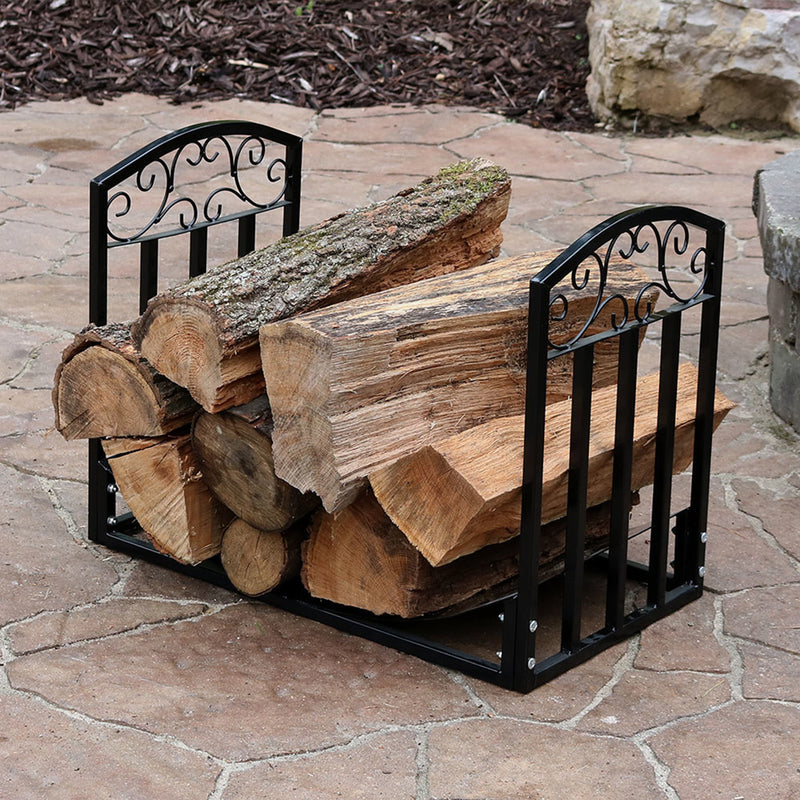 Sunnydaze 2-Foot Firewood Log Rack - Indoor/Outdoor Black