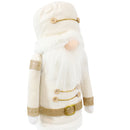 Back view of off-white and gold plush nutcracker gnome figurine.