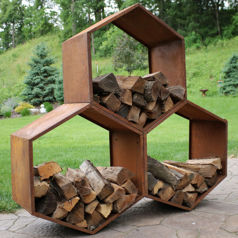 Sunnydaze Rustic Hexagon Firewood Storage - 30