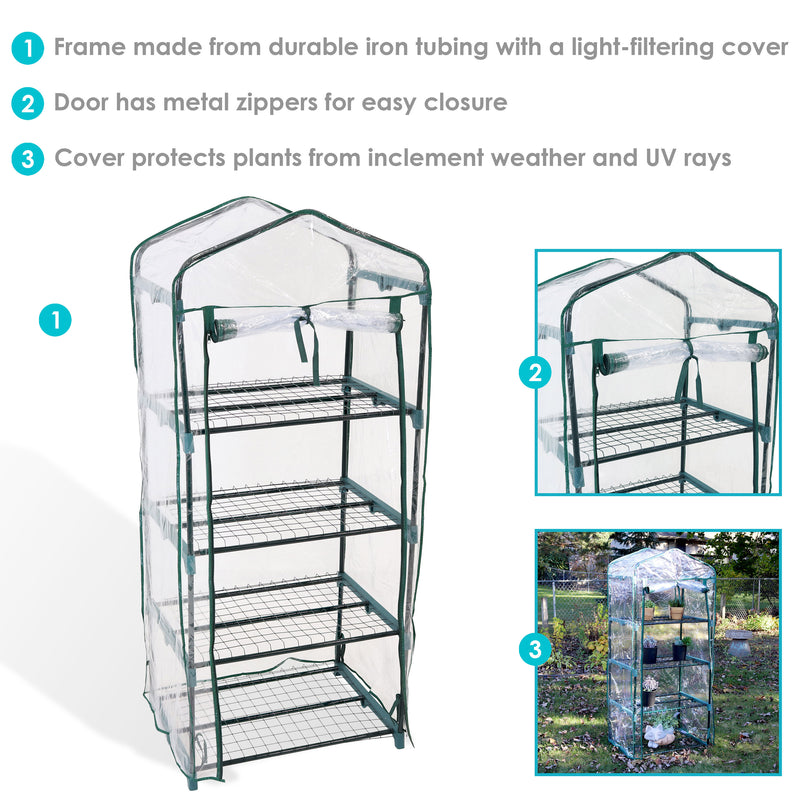 Sunnydaze Portable 4-Tier Mini Greenhouse for Outdoors - Clear