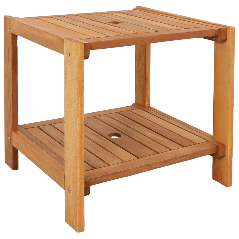 Sunnydaze Meranti Wood Outdoor Side Table with Teak Oil Finish - 20-Inch