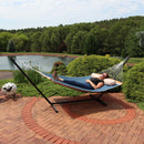 Sunnydaze 2-Person Quilted Hammock with Pillow and Stand - Tidal Wave