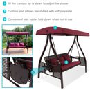 Sunnydaze 3-Person Steel Patio Swing with Side Tables and Canopy - Merlot