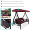 Sunnydaze 3-Person Steel Patio Swing with Side Tables and Canopy - Merlot