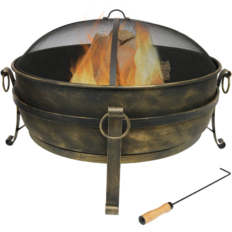 Sunnydaze Large Cauldron Outdoor Fire Pit with Spark Screen