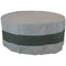 Heavy duty, gray polyester with PVC backing round fire pit cover with green stripe.
