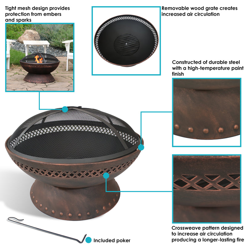 Sunnydaze Chalice Steel Fire Pit with Spark Screen - Copper - 25"