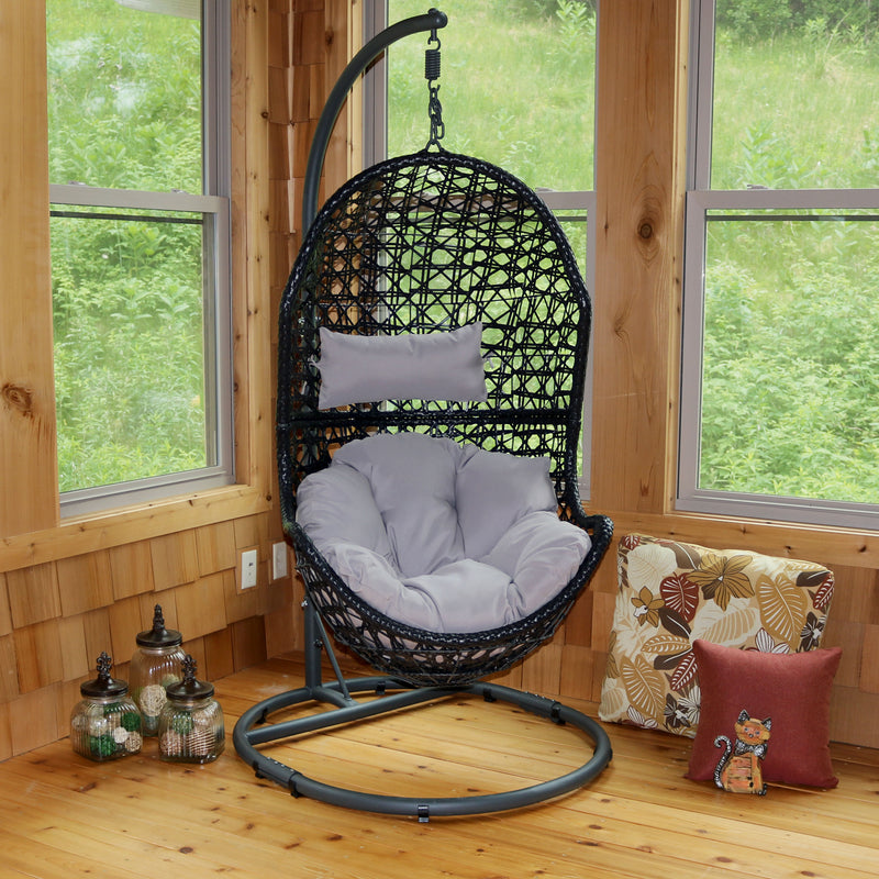 Sunnydaze Cordelia Hanging Egg Chair with Steel Stand and Cushion