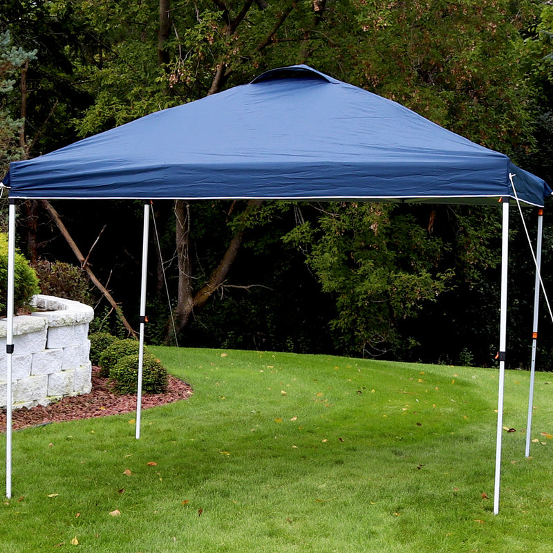 blue fabric pop up canopy shade with vent