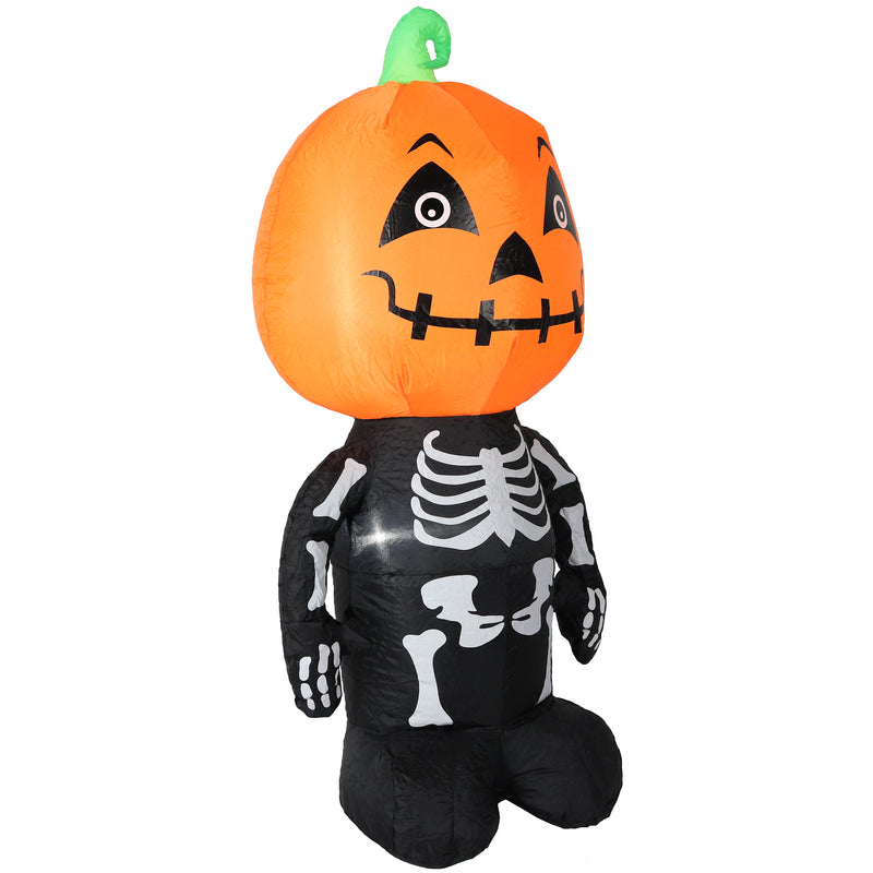 Sunnydaze Pumpkin Head Skeleton Man Halloween Yard Inflatable - 50" H