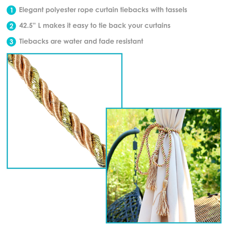 Sunnydaze Indoor/Outdoor Rope Curtain Tiebacks with Tassels