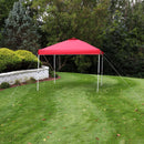 red 10'x10' pop up canopy with white frame