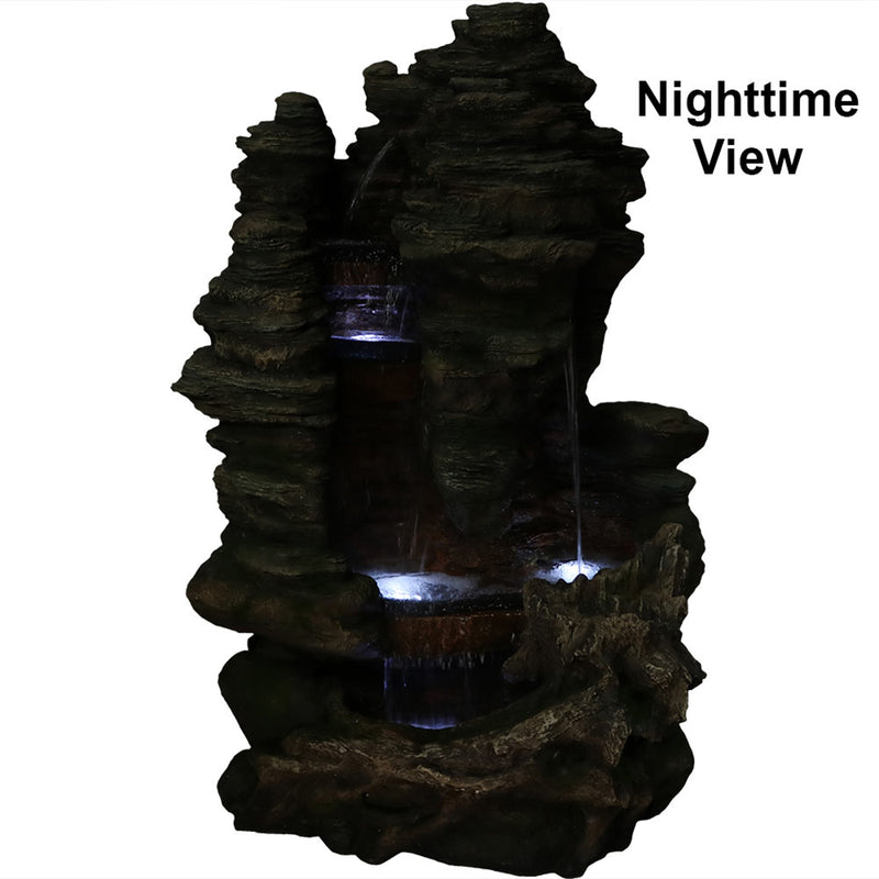 Sunnydaze Flat Rock Summit Large Outdoor Waterfall Fountain with LED Lights - 61" H