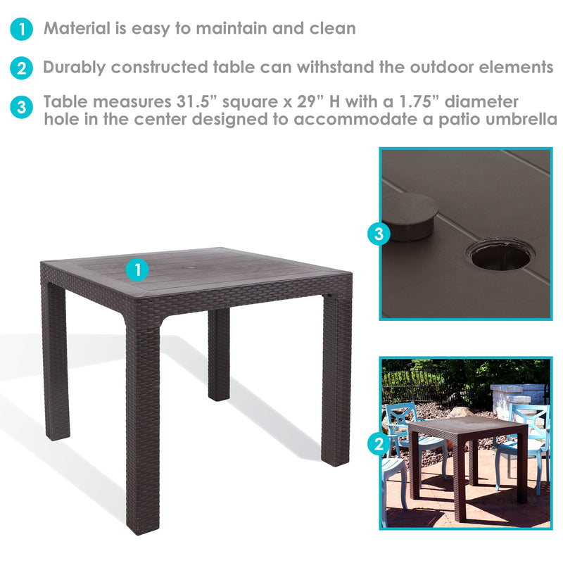 Sunnydaze Outdoor Plastic Rattan Patio Dining Table - Black - 31.5" Square