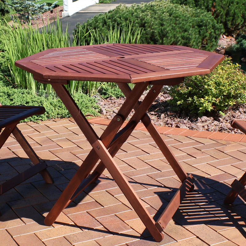 Sunnydaze Meranti Wood Folding Octagon 35.5" Outdoor Table