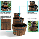 Sunnydaze Rustic 3-Tier Wood Barrel Water Fountain - 30" H