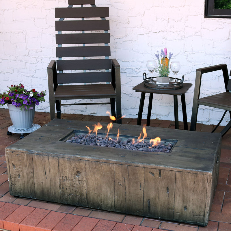 Sunnydaze Rustic Faux Wood Outdoor Propane Gas Fire Pit Coffee