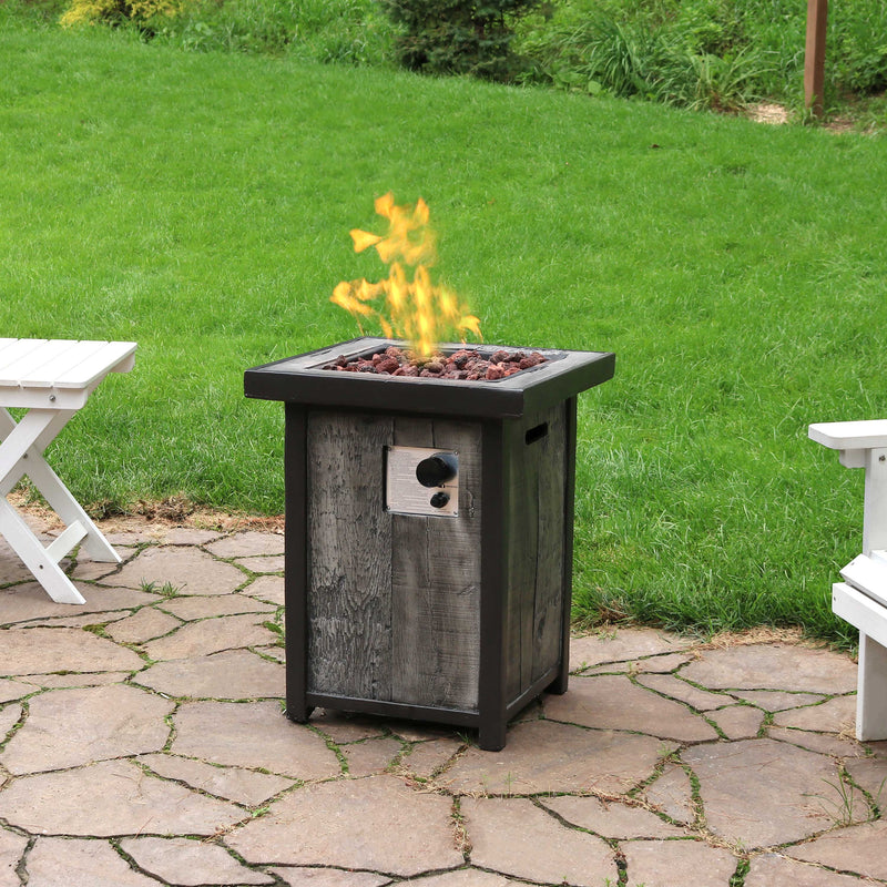 Sunnydaze Outdoor Propane Gas Fire Pit Table with Weathered Wood Look - 25"
