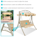 Sunnydaze 3-Person Steel Patio Swing with Canopy and Cushions - Beige