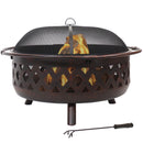 Sunnydaze 36" Bronze Crossweave Wood-Burning Round Fire Pit with Spark Screen, Grate, Cover, & Poker Tool
