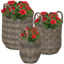 Sunnydaze Indoor Round Basket Planters with Handles - Gray Polyrattan - Set of 3