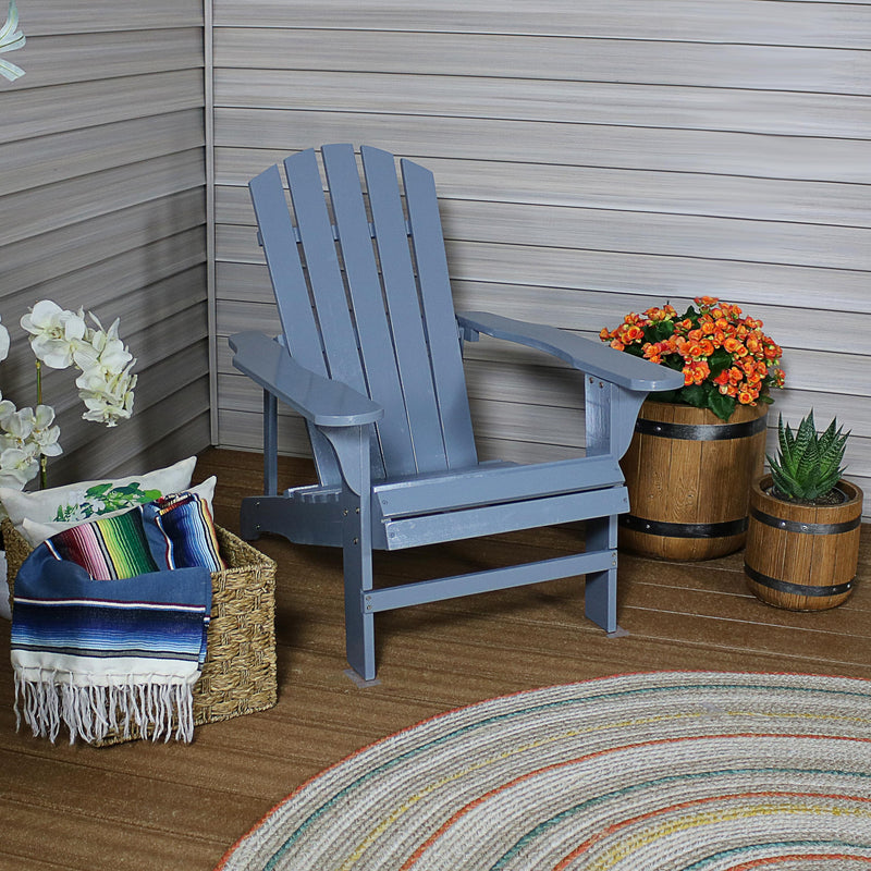 Infographic of gray coastal bliss wooden Adirondack chair.