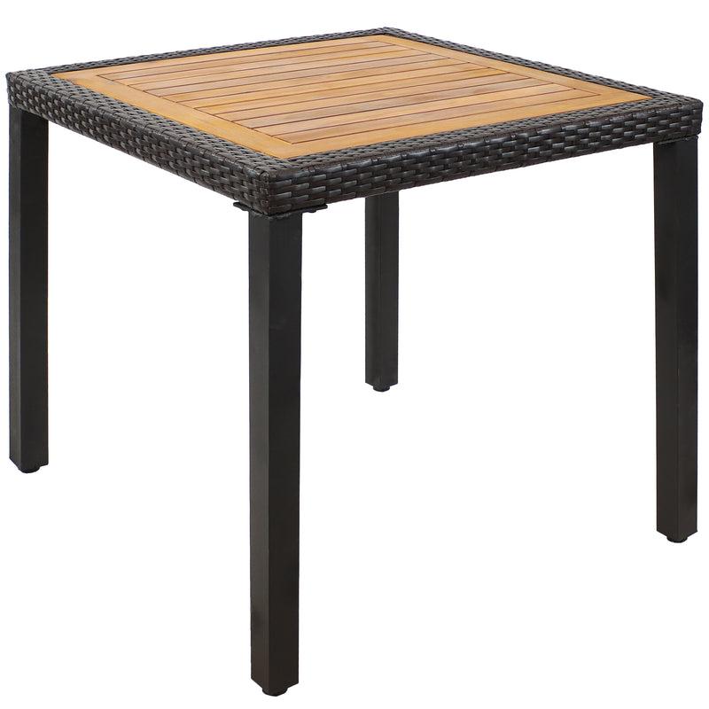 Sunnydaze Square Acacia Wood and Faux Wicker Patio Table - 31.5-Inch
