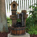 bird house with pipe outdoor water fountain