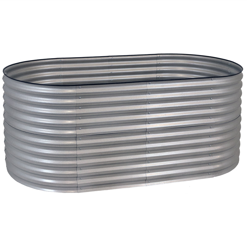 silver steel oval raised garden bed