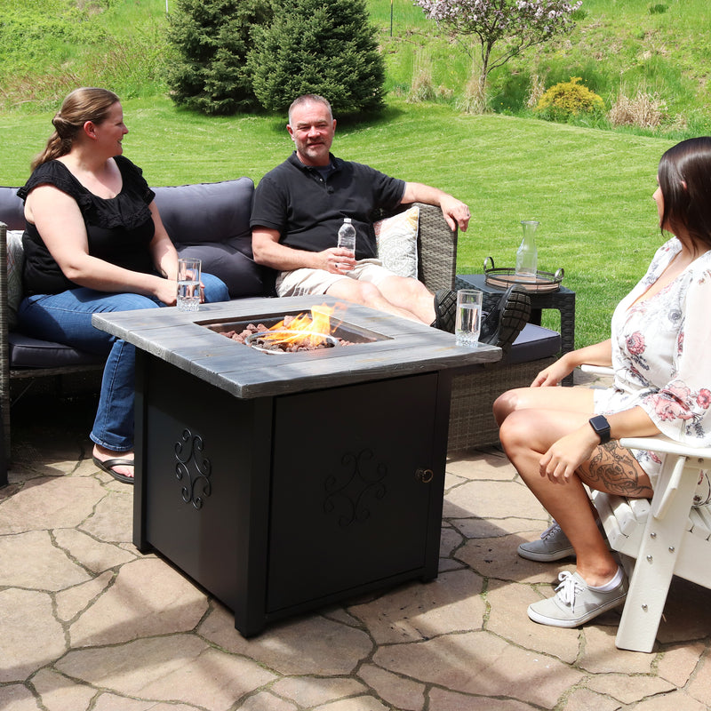 Sunnydaze Outdoor 30" Square Propane Gas Fire Pit Table with Lava Rocks