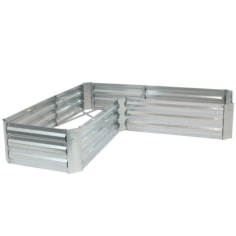 Sunnydaze L-Shaped Galvanized Steel Raised Garden Bed - Silver