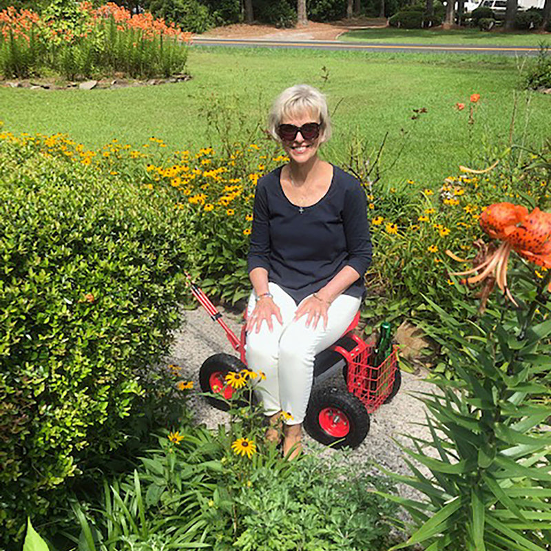 Sunnydaze Rolling Garden Cart with Steering Handle and Swivel Seat