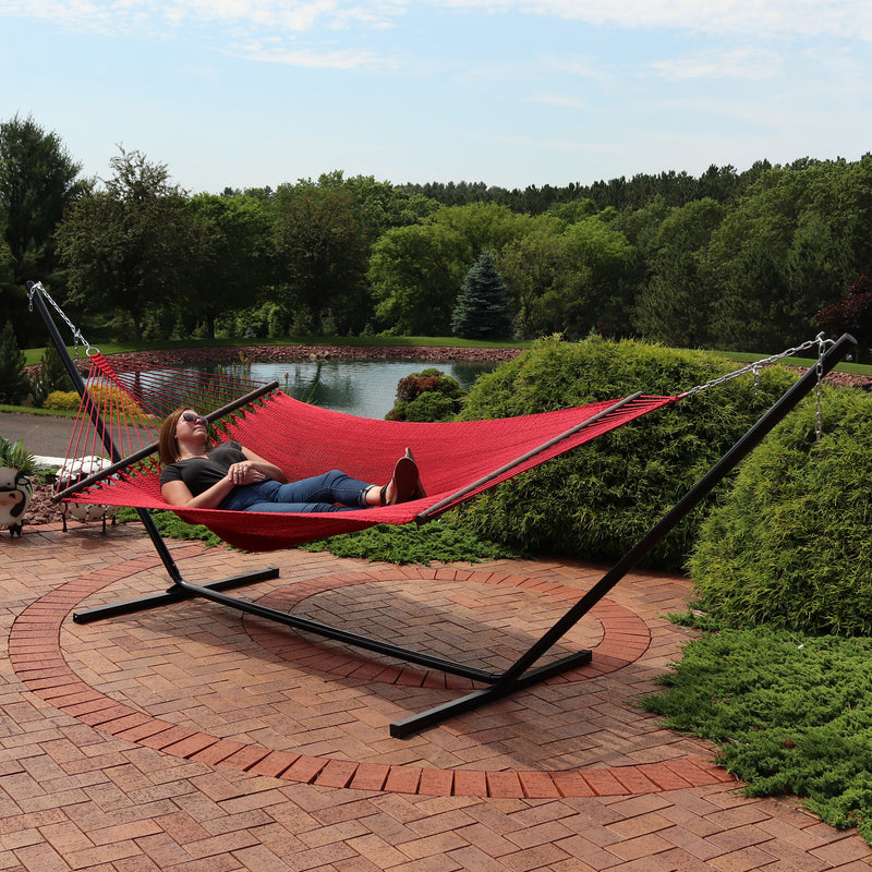 Sunnydaze 2-Person Soft-Spun Polyester Rope Hammock with Stand