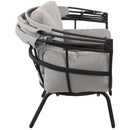 Back view of gray luxury egg chair with the retraceable shade folded down.