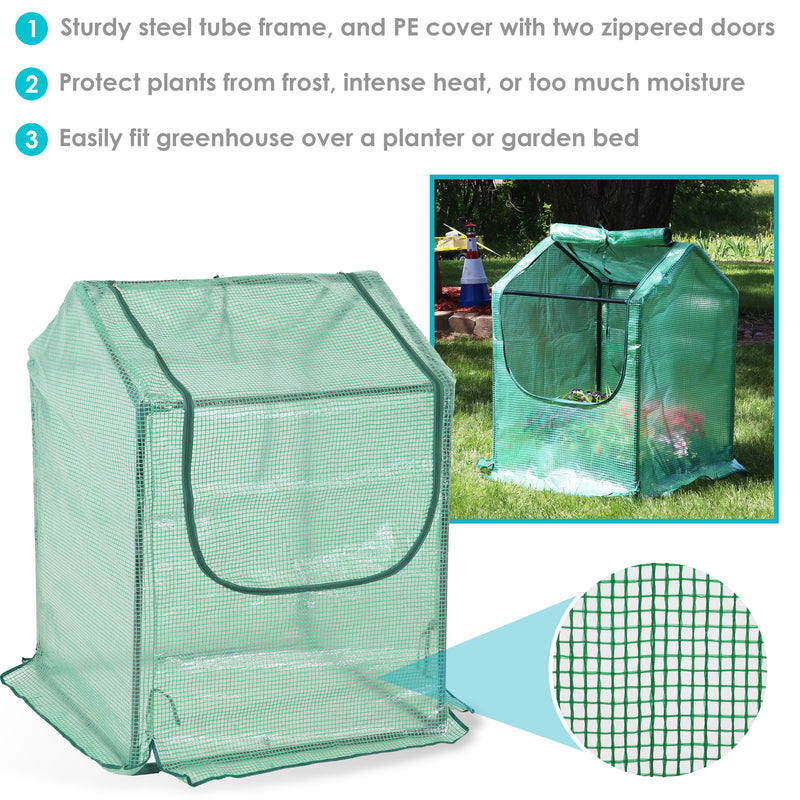 Sunnydaze Mini Greenhouse with 2 Side Doors - Green