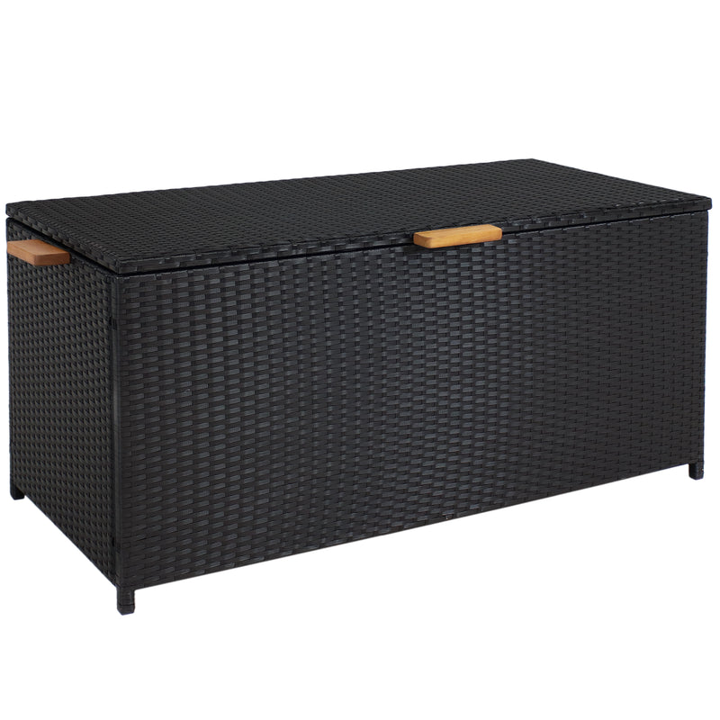 Sunnydaze Indoor/Outdoor Black Resin Rattan Deck Box - 75-Gallon