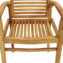 Front facing view of the traditional teak dining chair with armrests.