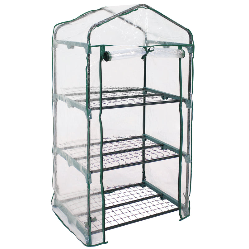 3 tier mini greenhouse with opened zipper door with clear cover